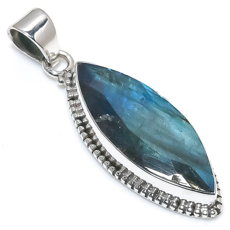 Natural Labradorite Gemstone Handmade 925 Solid Sterling Silver Pendant 2'' G5z83