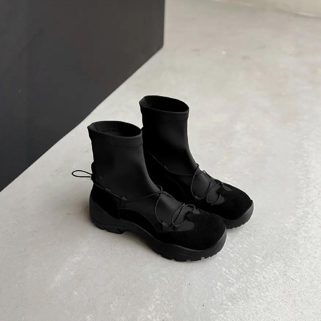 Functional Boots | Retro Thick-soled Cross-Strap Versatile Casual Ballet Sports British Elastic Skinny Boots Women