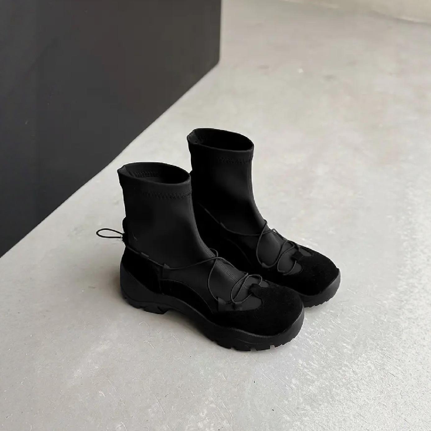 

Functional Boots | Retro Thick-soled Cross-Strap Versatile Casual Ballet Sports British Elastic Skinny Boots Women 35