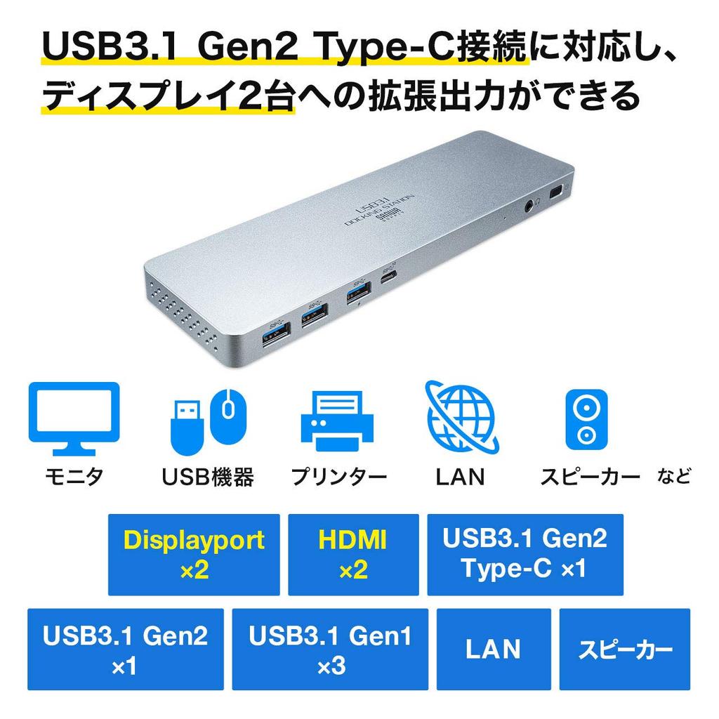 Sanwa Supply USB-CVDK6 USB Type-C Dedicated Docking Station (HDMI/DisplayPort Compatible, PD Compatible)
