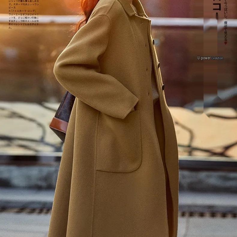 Plus Size Women's Mid-Length Wool Coat: 2025 Autumn/Winter New Loose Double-Faced Overcoat