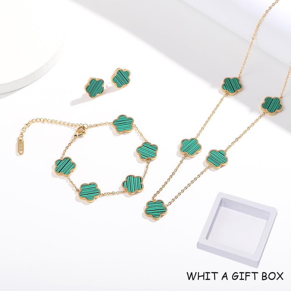 ALTERA 2023 Högkvalitativt Rostfritt Stål Lyxigt Fembladig Blomma Hänge Zirkon Set/3st för Kvinnor Klöver Armband Zirkon Gåva