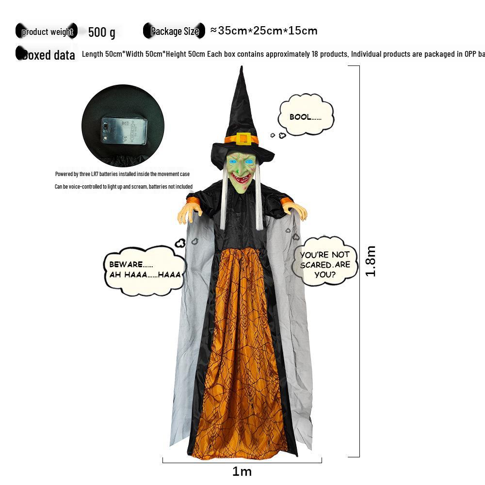 Lila Geräuschaktivierter leuchtender schreiender Hexenanhänger für Halloween-Spukhaus-Dekoration