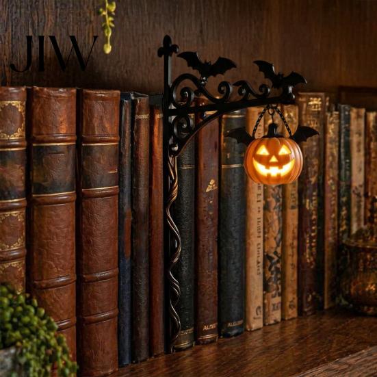 Indoor Hanging Lantern Halloween Library Lantern, Gothic Decorative Bookshelf Lamp, Vintage LED Style Accent Book Nook Light for Bookworms,