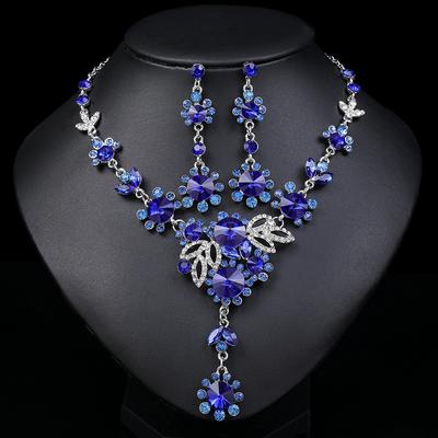European and American Retro Bride Jewelry Necklace Earrings Set Temperament Versatile Wedding Dress Banquet Artificial Gemstone Exaggeration