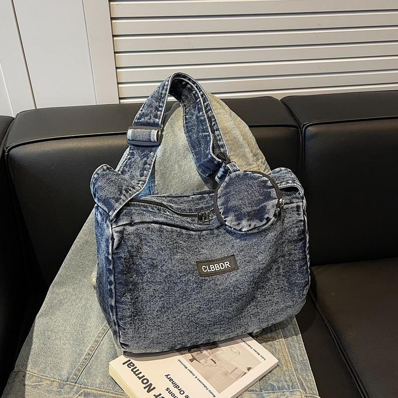 Solid Color Crossbody Bag Underarm Bag Women Denim Bag Commuter Shoulder Bag