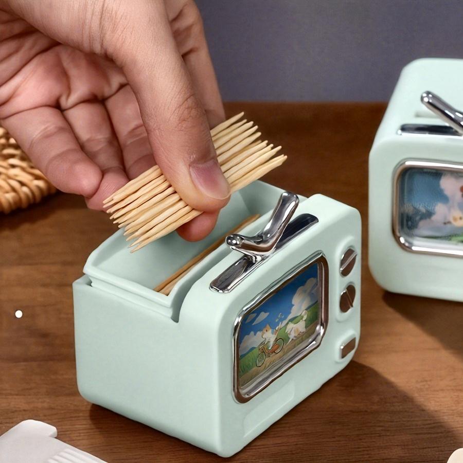 1pc Retro TV Toothpick Holder with1pack toothpicks.Automatic pop-up,dustproof colorful dispenser. Great table organizer for home, hotel,party and gift