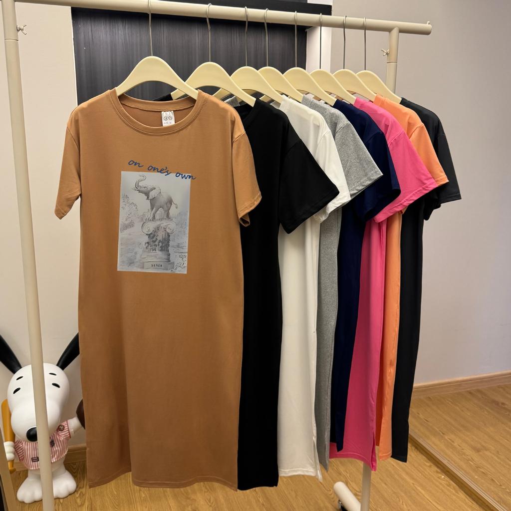 Short sleeve nightdress women's summer long knee large size loose T-shirt pajamas Internet celebrity ins home dress can be worn outside