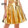 Women Skater Skirt High-Waisted Shiny Metallic Patent Faux Leather Texture Party Skirt Slimming Versatile Mini Skirt