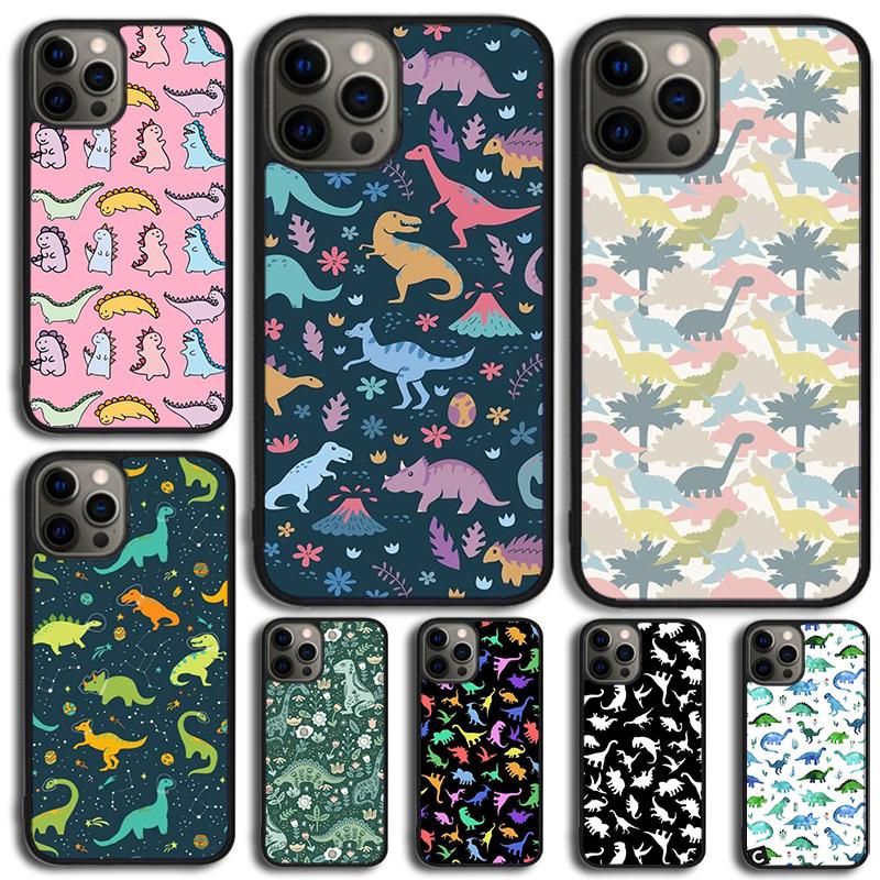 Dino King Floral Dinosaur Phone Case For iPhone 17 Air 15 16e 14 13 Pro Max Coque 12 11 Pro Max PLUS Cover