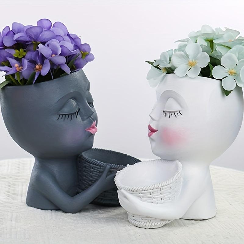 1 szt. Słodka doniczka na sukulenty, doniczka Sfinks, doniczka Kawaii Head, wyjątkowa doniczka zewnętrzna do wnętrz z otworem drenażowym