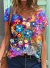 Women's T-Shirts Color Floral Flower 3D Print Summer V-Neck Short Sleeve T Shirt Y2K Tees Oversized Harajuku Top Female Clothing