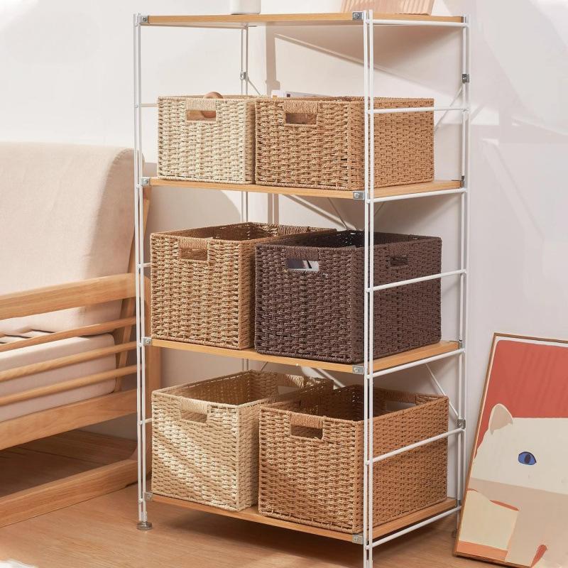 Rattan Woven Storage Basket for TV Stand, Bookcase, and Wardrobe
