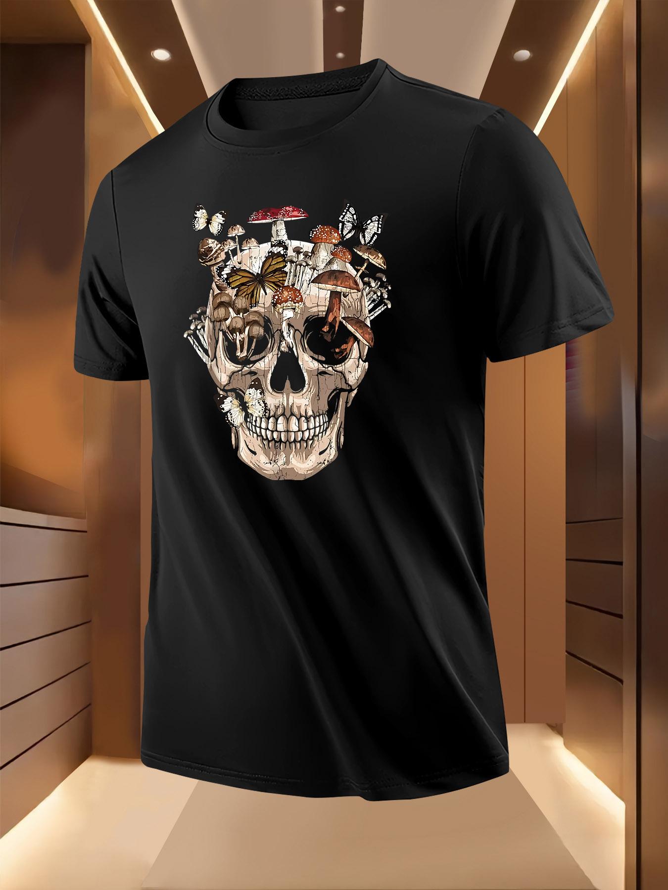 Skull Mushroom Butterfly Fantasy Print Pattern Tshirt M