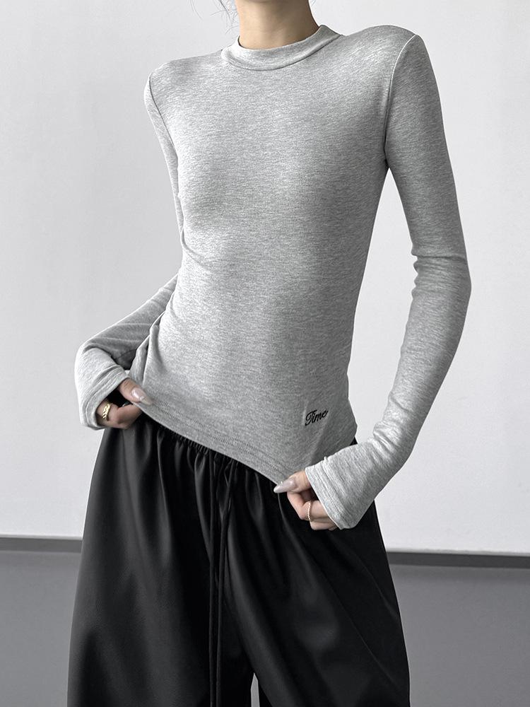 2025 Women's Slim Fit Long Sleeve T-Shirt - Autumn Winter Solid Color Base Layer Top