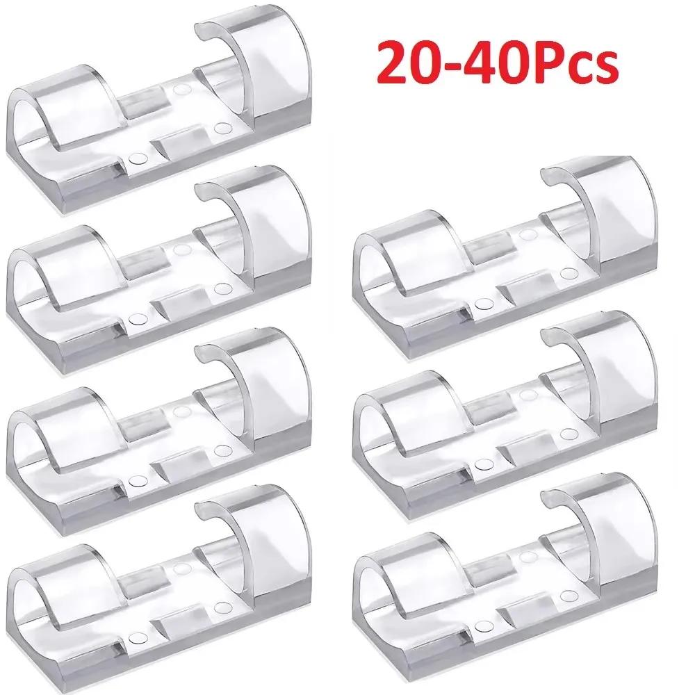 20/40PCS Cable Storage Clips for Management Wire Holder USB Charging Data Cable Spool Winder with Wall Mount Hooks