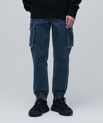 Denim Cargo Jogger Pants [Medium Indigo]
