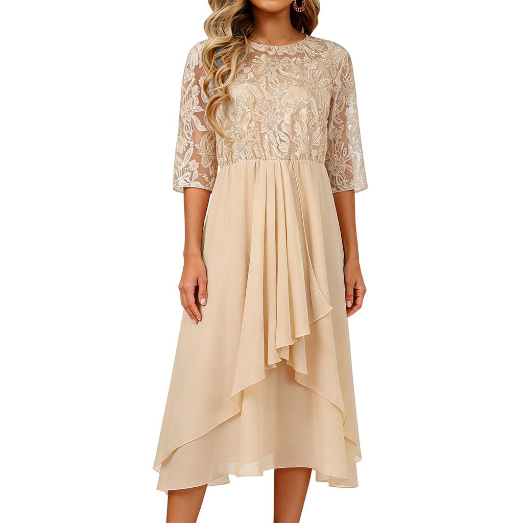 Women's Dress Elegant Lace Patchwork Dress Cut-out Long Dress Bridesmaid Evening Dress