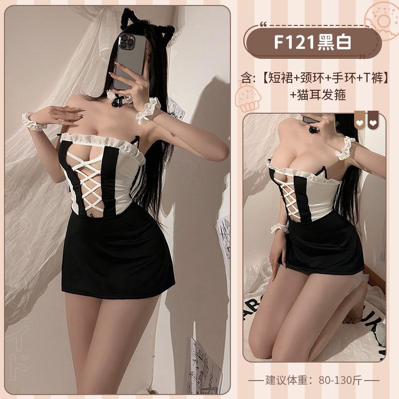 Lace-up Large Size Fat M Sex Lingerie Catwoman Cute Sexy Servant Sweet Maid Uniform Hollow Free 1