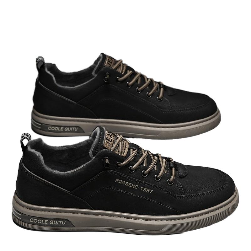 Winter fashion sports leisure men's youth board shoes lace-up sealing white wool lining cotton thickened warm and non-slip