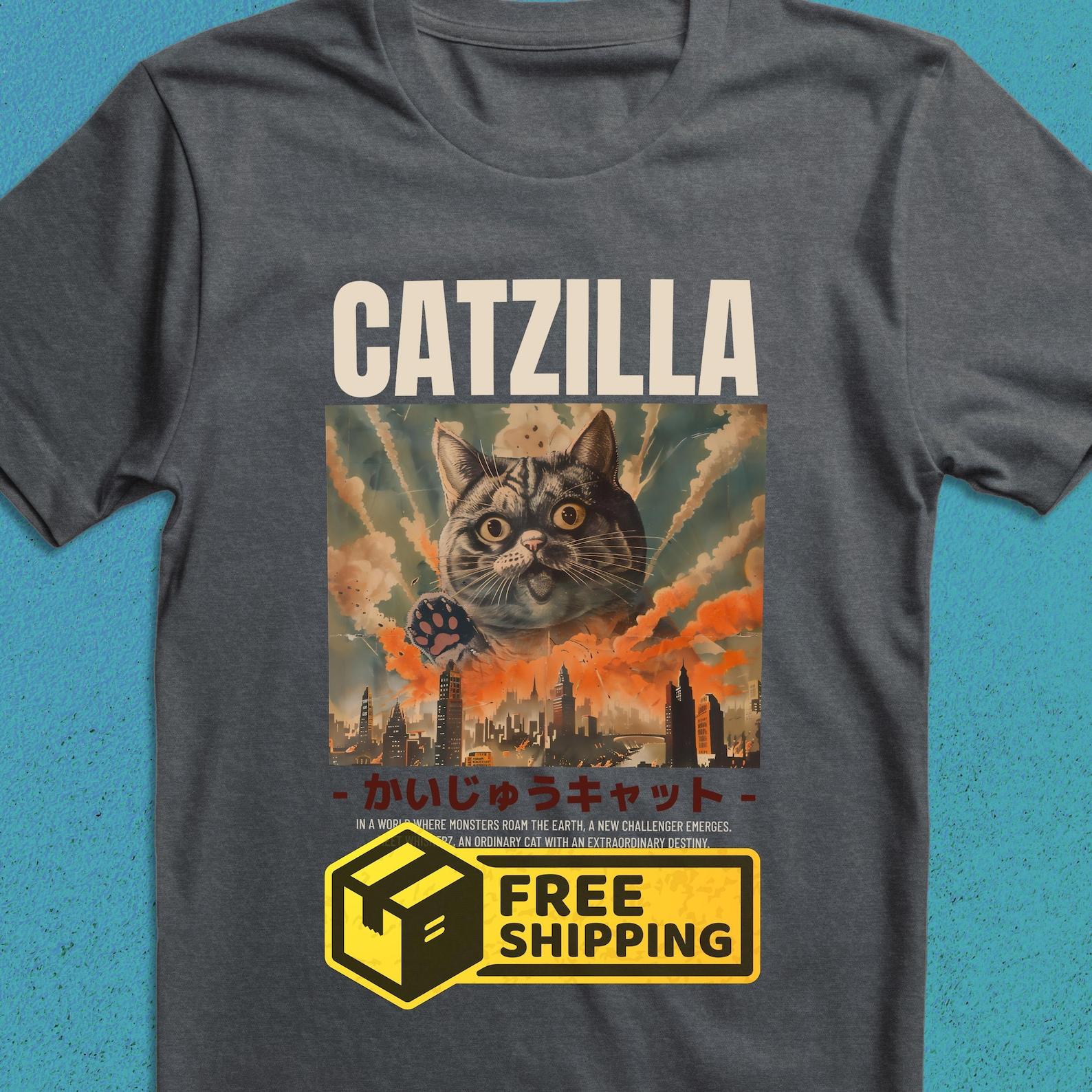 CATZILLA T-Shirt: Retro Japanese Kaiju Cat Graphic Tee 4XL