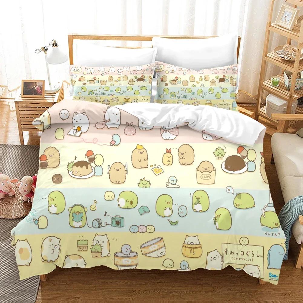 3D Potlač Sumikko Gurashi Vzor Pohodlný Prešívaný Prikrývka Poťah na Vankúš Súprava Posteľnej Bielizne Detská Izba Dekorácia Domáci Textil