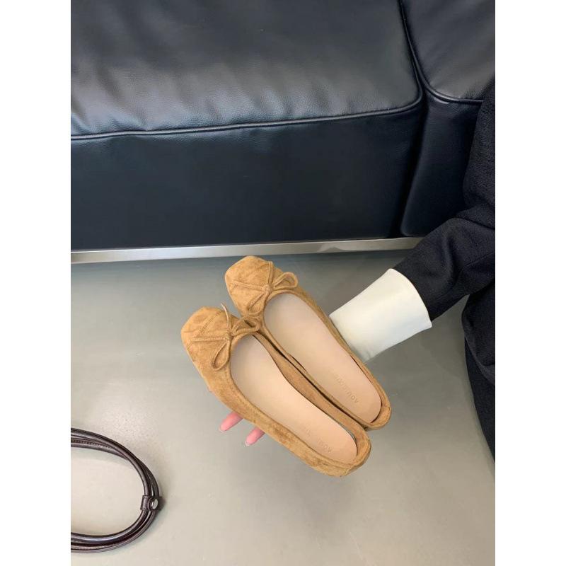 Evening bow flat bottom one pedal French single shoes soft sole grandma shoes gentle women's shoes autumn and summer light mouth shoes ladyshoes