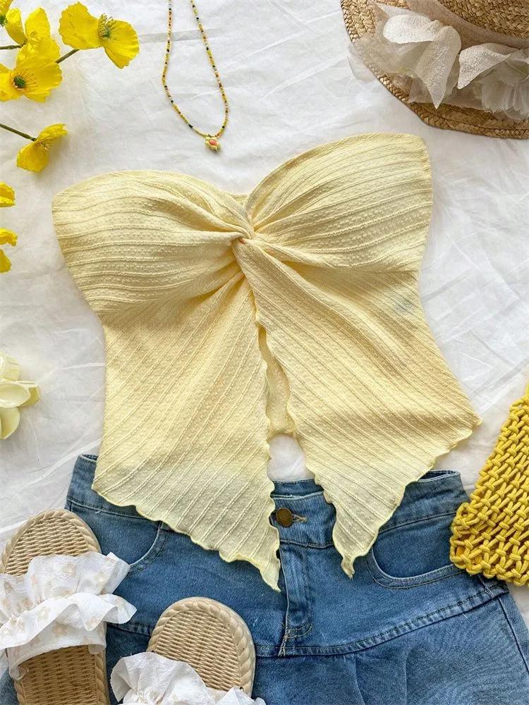 Crop Top Phumee Backless Tube Top Strapless Twist Knot A2361
