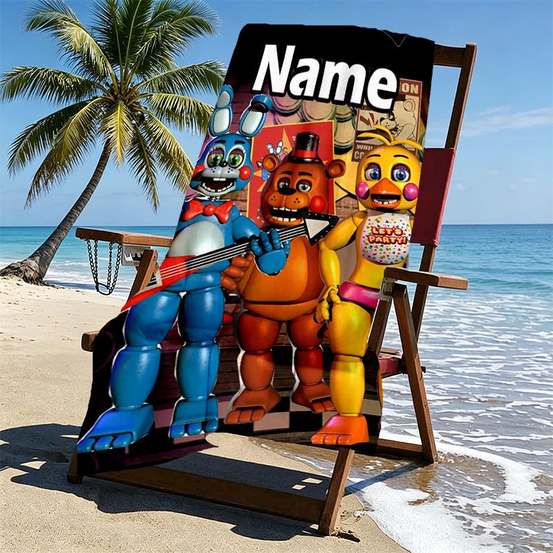 Custom Name Personalized Five Nights At Freddy's Print Beach Towel, for Trip Camping Beach Party Home Decor, Birthday Gift for Family & Friends
