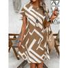 Women's Casual Geometric Print Short Sleeve A-Line Dress, Summer Boho Style