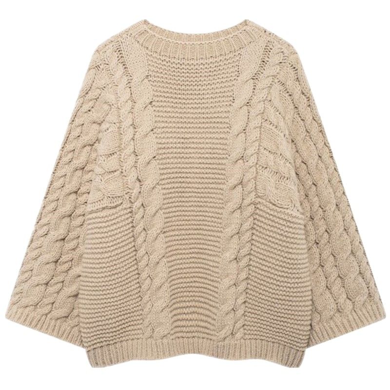 Fashion Wind 2024 New Fall Women's Clothing Stylish Loose All-Matching Slimming Cable-Knit Pullover Large Sleeves Sweater