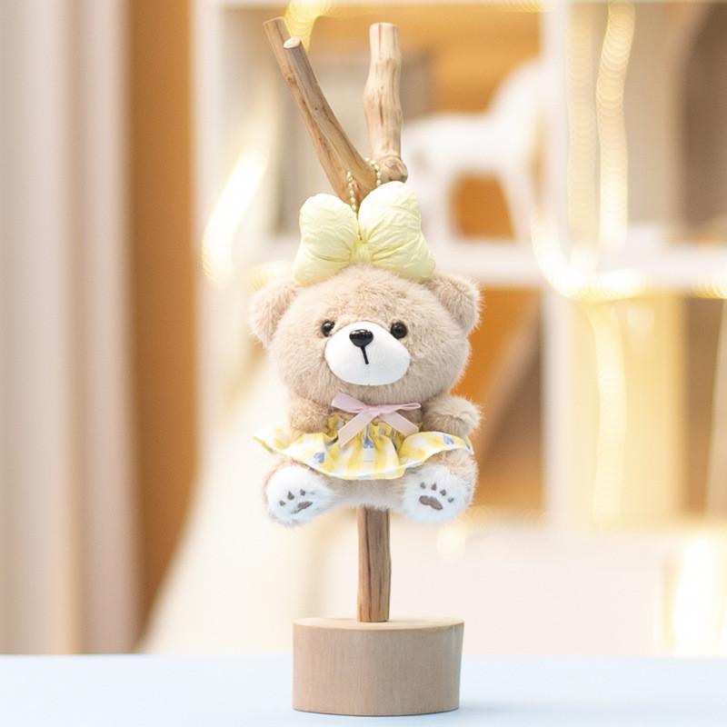 Cute Cartoon Bow Plaid Skirt Teddy Bear Keychain With Soft Short Pile For Kids And Collectors жёлтый