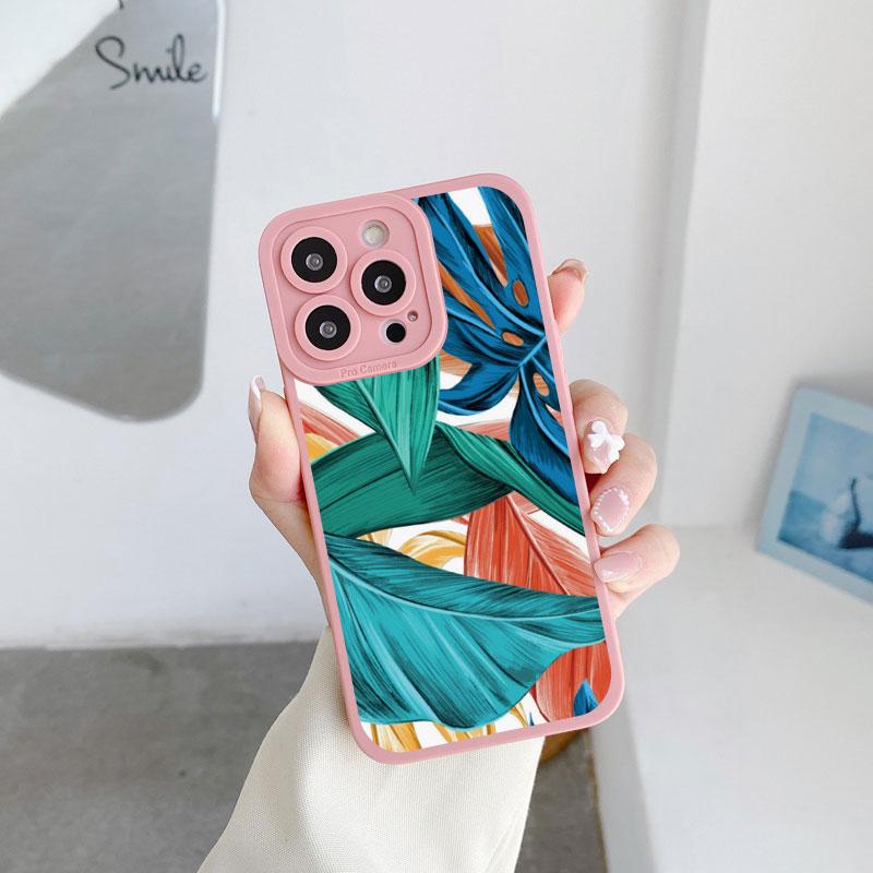 Leaves Monstera Green Case For iPhone 14 Plus 14 13 12 11 Pro Max XR XS X 7 8 Plus SE 2020 Cases Cute Soft Silicone Back Covers iphone12 pro max