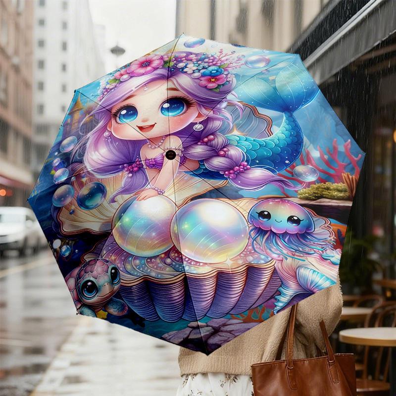 1pc Mermaid Shell Pattern Umbrella Design Automatic Opening and Closing Umbrella, High-quality Travel Umbrella,  c1128021