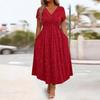 Elegantes taillienbetonendes verdrehtes glänzendes Kleid mit Tasche V-Ausschnitt Lässig A-Linie Partykleider Übergröße Locker Sommer Mode Kurzarm Plissierte Kleidung