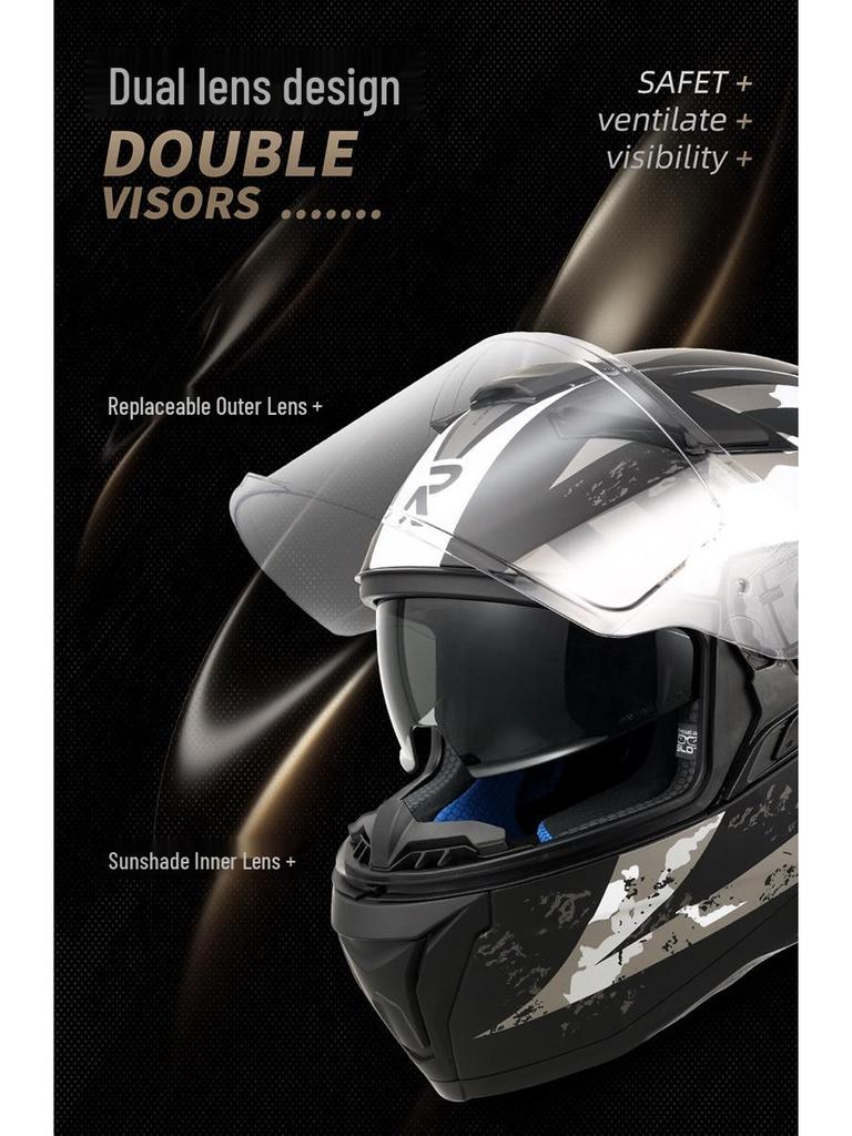 RSV Motorcycle Helmet with Double Visor, Men's Full Face, All-Season, Universal Fit, 3C Certified (Model 939)