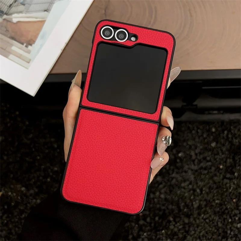 Luxury Lychee Pattern PU Leather Phone Case For Samsung Galaxy Z Flip 7 Flip 6 Flip 5  Shockproof Soft Cover Artificial leather&Galaxy Z Flip6