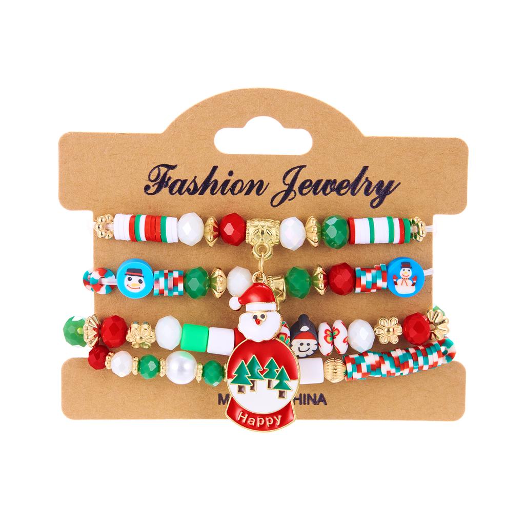 4pcs/set Christmas Series Beaded Bracelet Santa Claus Snowman Snowflake Elk Elastic Beads Bangles Girl Xmas New Year Charm Gifts