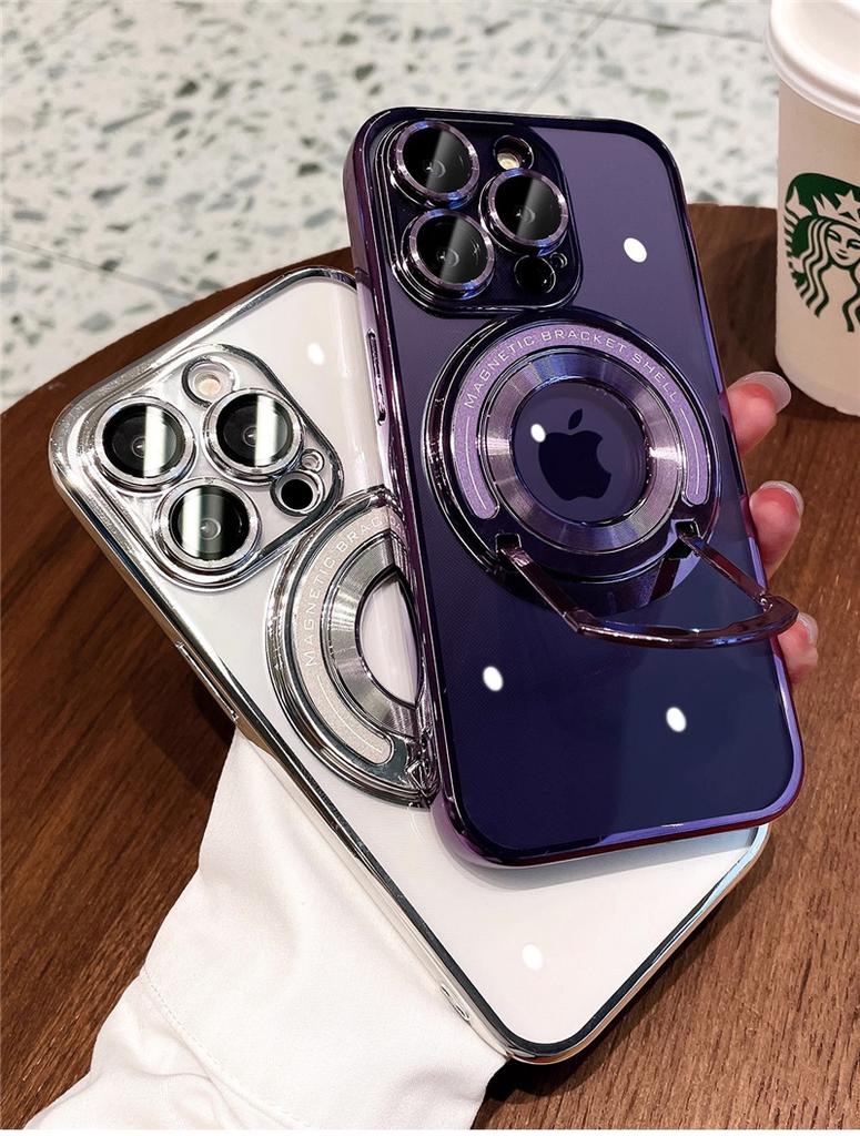 Für iPhone 16 Pro Max Luxus Magsafe Magnetischer Ständer Galvanisierter Rahmen Handyhülle Für iPhone 11 12 13 14 15Plus Objektivschutzhülle