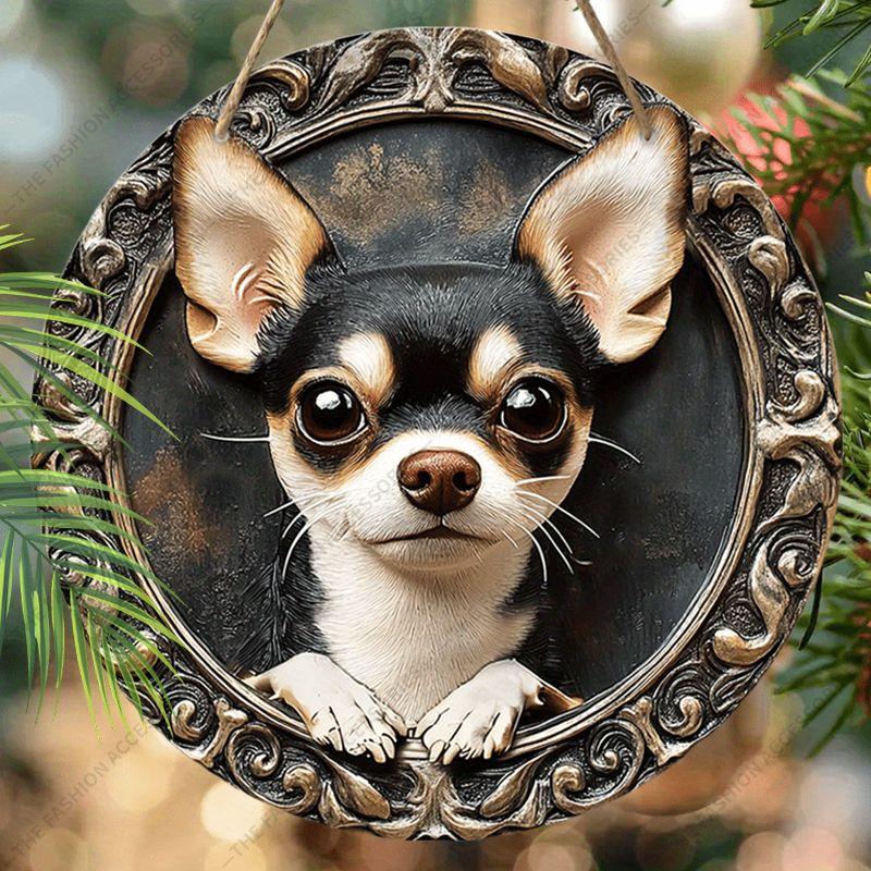 2D flat hanging decorative signs,interior wall or door decoration,garden decoration,the pattern is a cute chihuahua,a housewarming gift for friends