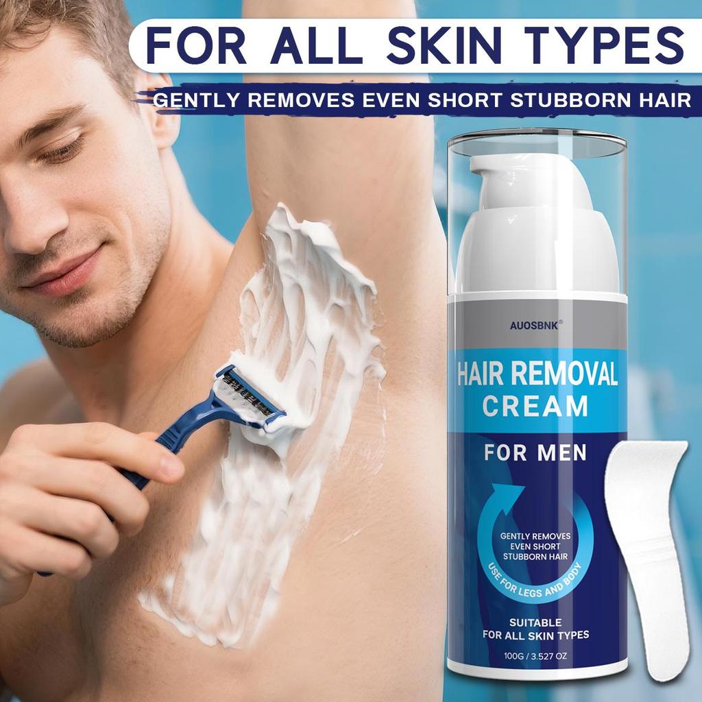 Enthaarungscreme für Männer, Rasiercreme für Männer, Haarentfernungscreme mit Schaber, Aloe Vera feuchtigkeitsspendend, schmerzlos, feuchtigkeitsspendend - 100g
