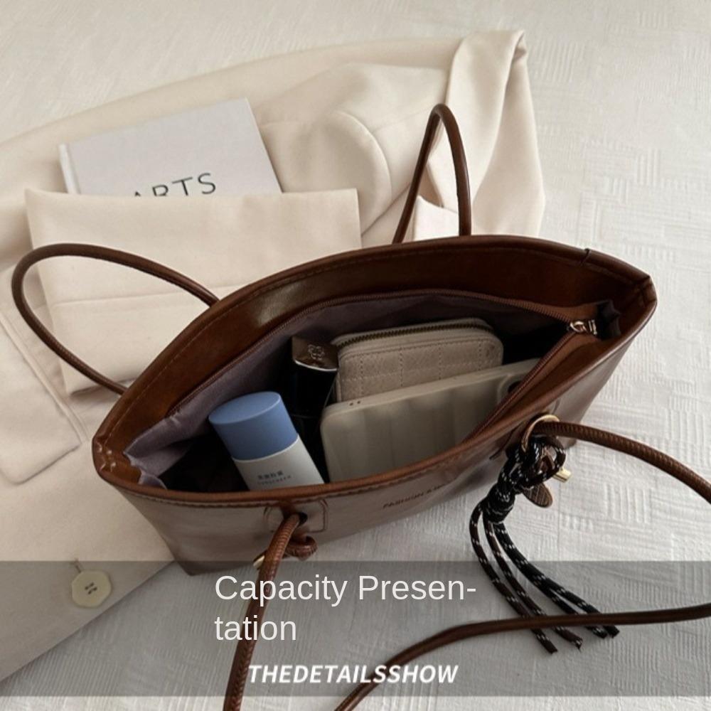 Y2K Trend PU Leather Work Shoulder Bag Large Capacity Simple Female Crossbody Bag Solid Color Commuting Bag Women Female