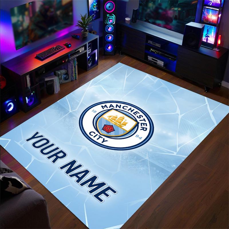 Crystal Velvet Rug Manchester City Print Custom Name Text Floor Mat Home Decor