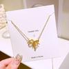 1 Pcs Pink Diamond Bow Copper Pendant Necklace Light Luxury Style Niche Sweet Hundred Necklace
