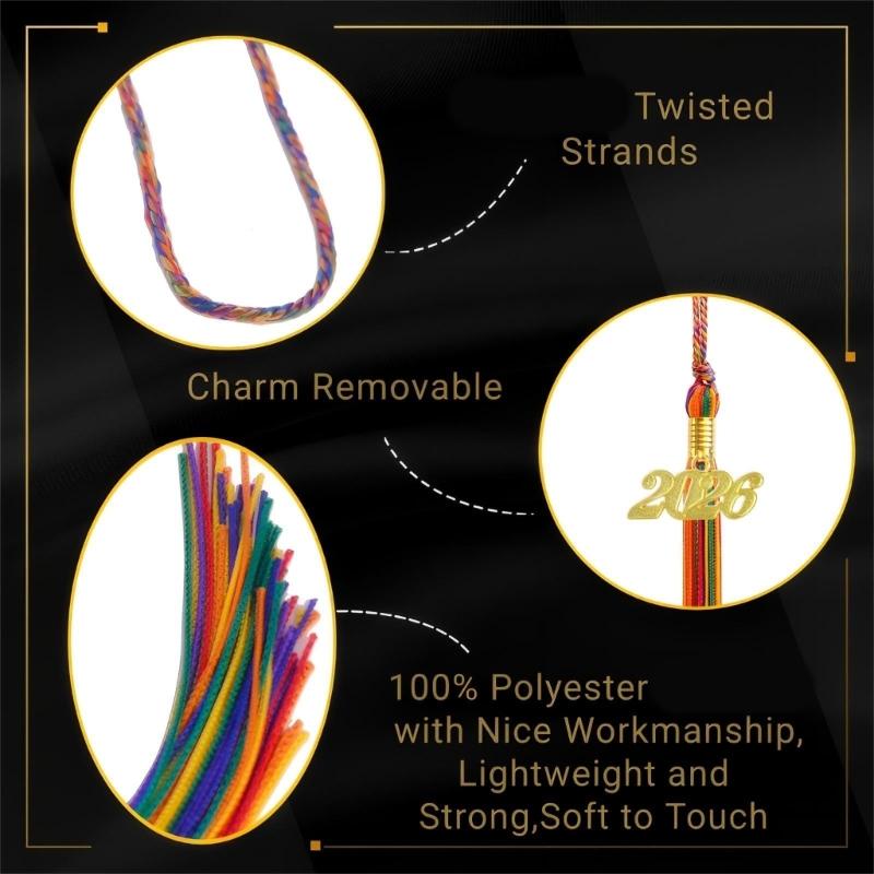 Rainbow Commencement Tassels With Year Charm Graduation Hat Tassels For Academic Gowns Caps and Graduation Ceremonies