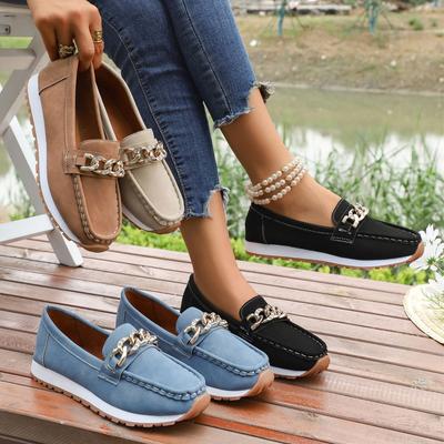 Large Size New Metal Chain Single Shoes Women's 2025 Light One-pedal Shallow Mouth Fashion Loafers Doudou Shoes