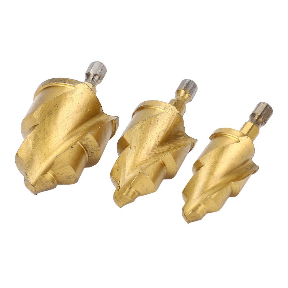 3pcs 1/4in Hex Shank Water Pipe Drill Bit Limit Rotating Flute Pipe Repair Tool Water Pipe Repair