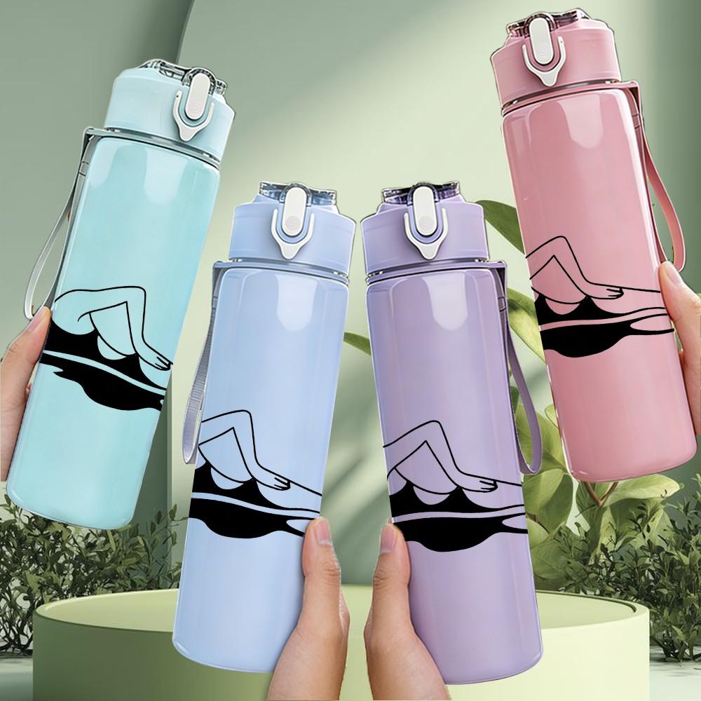 1PC Swimmer Monochrome Silhouette 750ml Color Plastic Sports Water Bottle Leakproof Flip Straw Lid Suitable for Sports Office Home Use