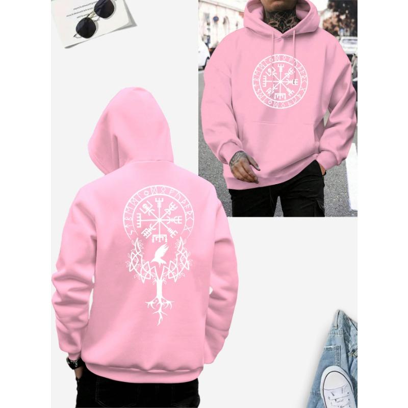 Schwarzer Hoodie mit Wikinger-Runen und Yggdrasil Lebensbaum-Druck - Nordische Mythische Streetwear für Männer/Frauen, Lässige Sweatshirts,