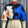 Giacca da donna con colletto alto, stampa a pois abbinata, chiusura con cerniera, corta, ampia, a maniche lunghe, cardigan casual da donna
